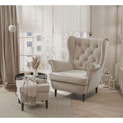 Fun Möbel Sessel Ohrensessel NINON inkl. Hocker in Stoff Trinity Beige Fun Möbel Sessel Ohrensessel NINON inkl. Hocker in Stoff Trinity Beige