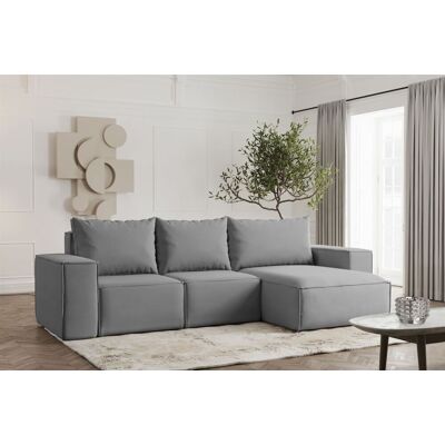 Fun Möbel Ecksofa Designersofa ESTELLE in Stoff Opera Velvet Grau Ottomane Rechts Fun Möbel Ecksofa Designersofa ESTELLE in Stoff Opera Velvet Grau Ottomane Rechts
