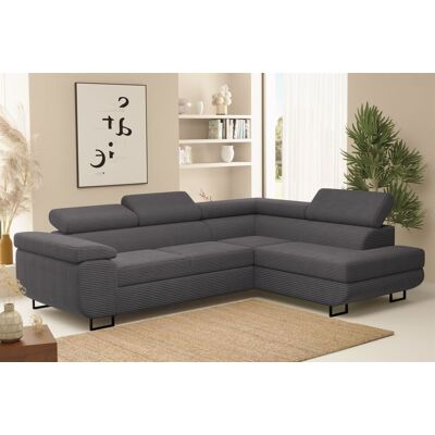 Fun Möbel Ecksofa Sofa mit Schlaffunktion METZ Stoff Poso Dunkelgrau Ottomane Rechts Fun Möbel Ecksofa Sofa mit Schlaffunktion METZ Stoff Poso Dunkelgrau Ottomane Rechts