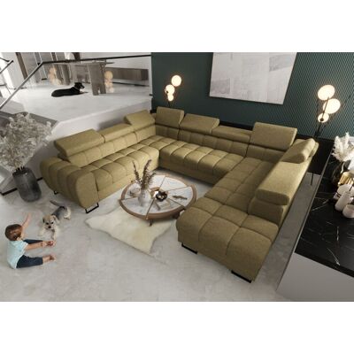 Fun Moebel Wohnlandschaft Schlafsofa BASTIEN XL in Stoff Aragon Olivgrün Ottomane Rechts Fun Moebel Wohnlandschaft Schlafsofa BASTIEN XL in Stoff Aragon Olivgrün Ottomane Rechts