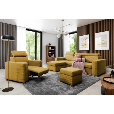 Fun Möbel Ecksofa inkl. Hocker und Sessel CANTON Stoff Camelia Senfgelb Ottomane Links Fun Möbel Ecksofa inkl. Hocker und Sessel CANTON Stoff Camelia Senfgelb Ottomane Links