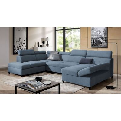 Fun Möbel Wohnlandschaft Schlafsofa Sofa ANTON in Stoff Esito Hellblau Ottomane Rechts Fun Möbel Wohnlandschaft Schlafsofa Sofa ANTON in Stoff Esito Hellblau Ottomane Rechts