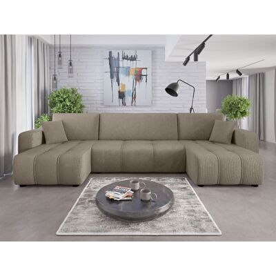 Fun Möbel Wohnlandschaft mit Schlaffunktion DAGNY Sofa U-Form in Stoff Poso Hellbraun Fun Möbel Wohnlandschaft mit Schlaffunktion DAGNY Sofa U-Form in Stoff Poso Hellbraun