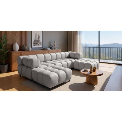 Fun Möbel Sofa Designersofa FLOW 3-Sitzer inkl. 2 x Polsterhocker Stoff Bluvel Silbergrau Fun Möbel Sofa Designersofa FLOW 3-Sitzer inkl. 2 x Polsterhocker Stoff Bluvel Silbergrau
