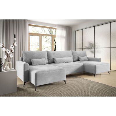 Fun Möbel Wohnlandschaft mit Schlaffunktion SILVES Sofa U-Form Stoff Poso Hellgrau Fun Möbel Wohnlandschaft mit Schlaffunktion SILVES Sofa U-Form Stoff Poso Hellgrau