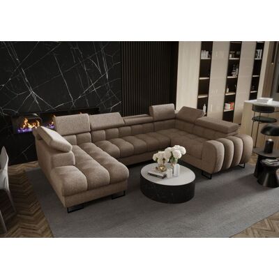 Fun Moebel Wohnlandschaft Schlafsofa BASTIEN in Stoff Aragon Beige Ottomane Links Fun Moebel Wohnlandschaft Schlafsofa BASTIEN in Stoff Aragon Beige Ottomane Links