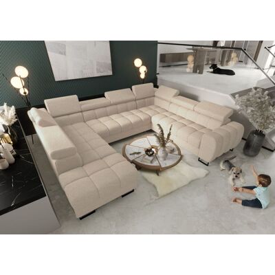 Fun Moebel Wohnlandschaft Schlafsofa BASTIEN XL in Stoff Aragon Creme Ottomane Links Fun Moebel Wohnlandschaft Schlafsofa BASTIEN XL in Stoff Aragon Creme Ottomane Links