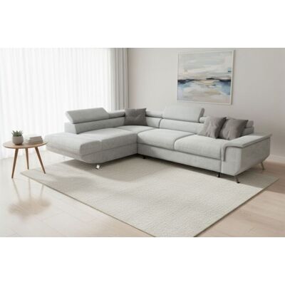 Fun Möbel Ecksofa mit Schlaffunktion PLATO Sofa in Stoff Onega Hellgrau Ottomane Links Fun Möbel Ecksofa mit Schlaffunktion PLATO Sofa in Stoff Onega Hellgrau Ottomane Links