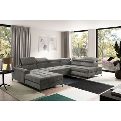 Fun Möbel Wohnlandschaft Schlafsofa AGNESA Stoff Salvador Grau Ottomane Links Fun Möbel Wohnlandschaft Schlafsofa AGNESA Stoff Salvador Grau Ottomane Links