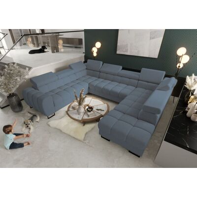 Fun Moebel Wohnlandschaft Schlafsofa BASTIEN XL in Stoff Gemma Blau Ottomane Rechts Fun Moebel Wohnlandschaft Schlafsofa BASTIEN XL in Stoff Gemma Blau Ottomane Rechts