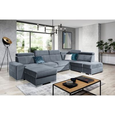 Fun Moebel Wohnlandschaft Schlafsofa NOLAN inkl. USB in Stoff Element Grau Ottomane Links Fun Moebel Wohnlandschaft Schlafsofa NOLAN inkl. USB in Stoff Element Grau Ottomane Links