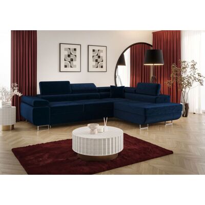 Fun Möbel Ecksofa Schlafsofa Sofa MONARO Stoff Monolith Dunkelblau Ottomane Rechts Fun Möbel Ecksofa Schlafsofa Sofa MONARO Stoff Monolith Dunkelblau Ottomane Rechts