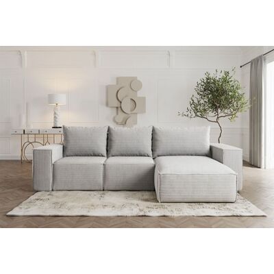 Fun Möbel Ecksofa Sofa mit Schlaffunktion ESTELLE in Stoff Poso Hellgrau Ottomane Rechts Fun Möbel Ecksofa Sofa mit Schlaffunktion ESTELLE in Stoff Poso Hellgrau Ottomane Rechts