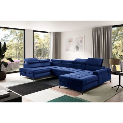 Fun Möbel Wohnlandschaft Schlafsofa AGNESA Stoff Salvador Dunkelblau Ottomane Rechts Fun Möbel Wohnlandschaft Schlafsofa AGNESA Stoff Salvador Dunkelblau Ottomane Rechts