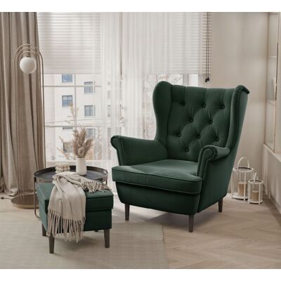 Fun Möbel Sessel Ohrensessel NINON inkl. Hocker in Stoff Trinity Dunkelgrün Fun Möbel Sessel Ohrensessel NINON inkl. Hocker in Stoff Trinity Dunkelgrün