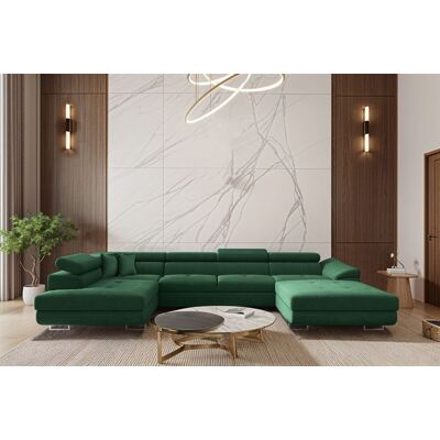 Fun Möbel Wohnlandschaft Schlafsofa Sofa CARMELO in Stoff Nova Grün Ottomane Rechts Fun Möbel Wohnlandschaft Schlafsofa Sofa CARMELO in Stoff Nova Grün Ottomane Rechts