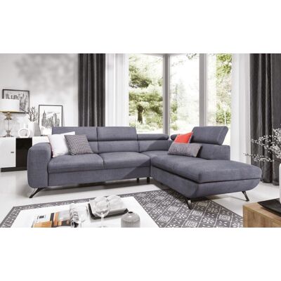 Fun Moebel Ecksofa Schlafsofa ALBERTO Polyesterstoff Hellgrau Ottomane Rechts Fun Moebel Ecksofa Schlafsofa ALBERTO Polyesterstoff Hellgrau Ottomane Rechts