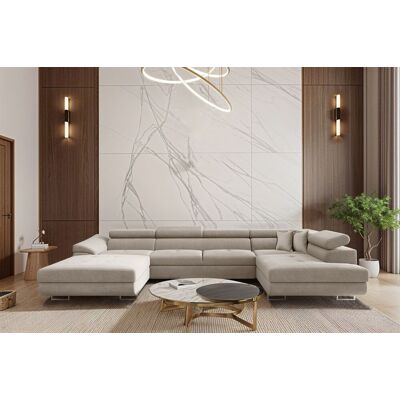Fun Möbel Wohnlandschaft Schlafsofa Sofa CARMELO in Stoff Nova Hellgrau Ottomane Links Fun Möbel Wohnlandschaft Schlafsofa Sofa CARMELO in Stoff Nova Hellgrau Ottomane Links