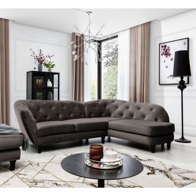 Fun Moebel - CHARLOTTE - Braun - Ottomane Rechts - Stoff Matt Velvet - Corner sofa Fun Moebel - CHARLOTTE - Braun - Ottomane Rechts - Stoff Matt Velvet - Corner sofa