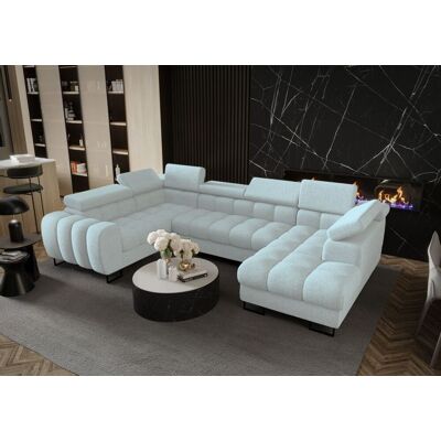 Fun Moebel Wohnlandschaft Schlafsofa BASTIEN in Stoff Aragon Sky Ottomane Rechts Fun Moebel Wohnlandschaft Schlafsofa BASTIEN in Stoff Aragon Sky Ottomane Rechts