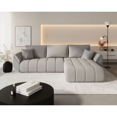 Fun Möbel Ecksofa Schlafsofa MISATO Stoff Wind Hellgrau Ottomane Rechts Fun Möbel Ecksofa Schlafsofa MISATO Stoff Wind Hellgrau Ottomane Rechts