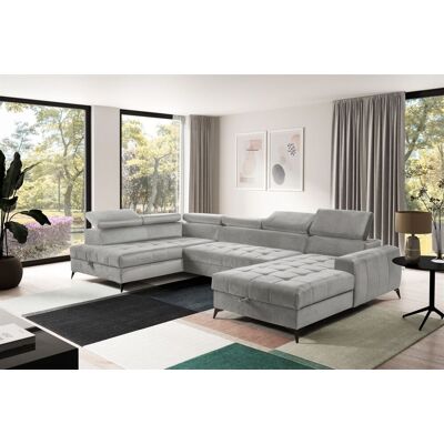 Fun Möbel Wohnlandschaft Schlafsofa AGNESA Stoff Salvador Hellgrau Ottomane Rechts Fun Möbel Wohnlandschaft Schlafsofa AGNESA Stoff Salvador Hellgrau Ottomane Rechts