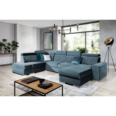 Fun Moebel Wohnlandschaft Schlafsofa NOLAN USB in Stoff Monolith Petrolblau Ottomane Rechts Fun Moebel Wohnlandschaft Schlafsofa NOLAN USB in Stoff Monolith Petrolblau Ottomane Rechts