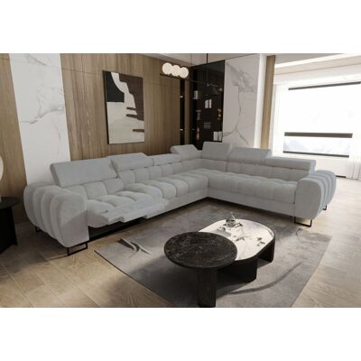 Fun Moebel Ecksofa Schlafsofa BASTIEN RELAX in Stoff Terra Hellgrau Ottomane Rechts Fun Moebel Ecksofa Schlafsofa BASTIEN RELAX in Stoff Terra Hellgrau Ottomane Rechts