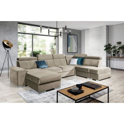 Fun Moebel Wohnlandschaft Schlafsofa NOLAN inkl. USB in Stoff Element Beige Ottomane Links Fun Moebel Wohnlandschaft Schlafsofa NOLAN inkl. USB in Stoff Element Beige Ottomane Links
