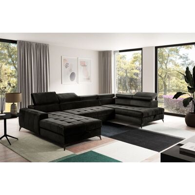 Fun Möbel Wohnlandschaft Schlafsofa AGNESA Stoff Salvador Schwarz Ottomane Links Fun Möbel Wohnlandschaft Schlafsofa AGNESA Stoff Salvador Schwarz Ottomane Links