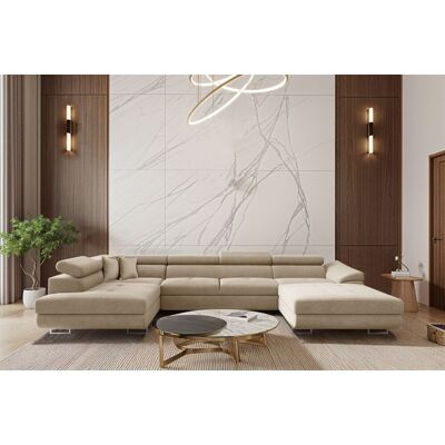 Fun Möbel Wohnlandschaft Schlafsofa Sofa CARMELO in Stoff Nova Beige Ottomane Rechts Fun Möbel Wohnlandschaft Schlafsofa Sofa CARMELO in Stoff Nova Beige Ottomane Rechts
