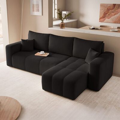 Fun Möbel Ecksofa Schlafsofa Sofa LEROS in Stoff Manila Schwarz Ottomane Rechts Fun Möbel Ecksofa Schlafsofa Sofa LEROS in Stoff Manila Schwarz Ottomane Rechts