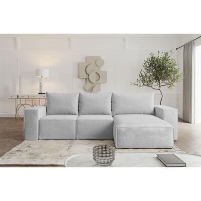 Fun Möbel Ecksofa Sofa mit Schlaffunktion ESTELLE Stoff Abriamo Hellgrau Ottomane Rechts Fun Möbel Ecksofa Sofa mit Schlaffunktion ESTELLE Stoff Abriamo Hellgrau Ottomane Rechts