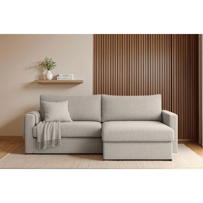 Fun Möbel Ecksofa Sofa mit Schlaffunktion BENDIK Stoff Faro Hellgrau Ottomane Rechts Fun Möbel Ecksofa Sofa mit Schlaffunktion BENDIK Stoff Faro Hellgrau Ottomane Rechts
