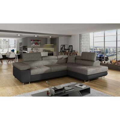 Fun Moebel Ecksofa Schlafsofa SARRA Stoff Soft- Berlin Schwarz-Grau Ottomane Rechts Fun Moebel Ecksofa Schlafsofa SARRA Stoff Soft- Berlin Schwarz-Grau Ottomane Rechts