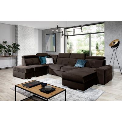 Fun Moebel Wohnlandschaft Schlafsofa NOLAN USB in Stoff Element Dunkelbraun Ottomane Rechts Fun Moebel Wohnlandschaft Schlafsofa NOLAN USB in Stoff Element Dunkelbraun Ottomane Rechts