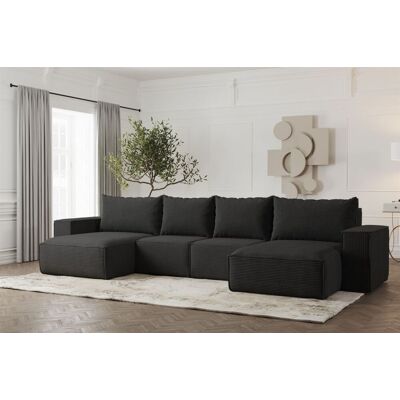 Fun Möbel Wohnlandschaft U-Form Sofa ESTELLE mit Schlaffunktion in Stoff Poso Schwarz Fun Möbel Wohnlandschaft U-Form Sofa ESTELLE mit Schlaffunktion in Stoff Poso Schwarz
