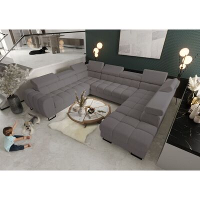 Fun Moebel Wohnlandschaft Schlafsofa BASTIEN XL in Stoff Gemma Dunkelgrau Ottomane Rechts Fun Moebel Wohnlandschaft Schlafsofa BASTIEN XL in Stoff Gemma Dunkelgrau Ottomane Rechts