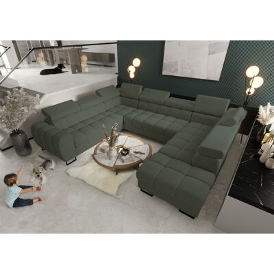 Fun Moebel Wohnlandschaft Schlafsofa BASTIEN XL in Stoff Gemma Dunkelgrün Ottomane Rechts Fun Moebel Wohnlandschaft Schlafsofa BASTIEN XL in Stoff Gemma Dunkelgrün Ottomane Rechts