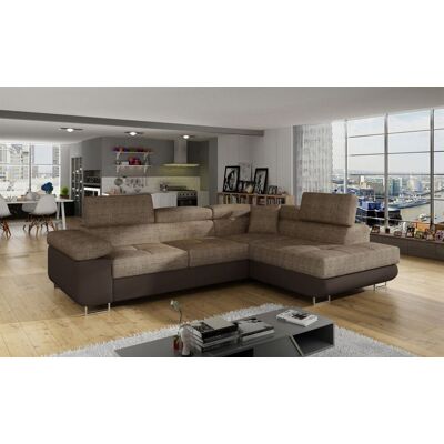Fun Moebel Ecksofa Schlafsofa SARRA Stoff Soft- Berlin Braun-Beige Ottomane Rechts Fun Moebel Ecksofa Schlafsofa SARRA Stoff Soft- Berlin Braun-Beige Ottomane Rechts