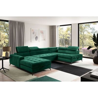 Fun Möbel Wohnlandschaft Schlafsofa AGNESA Stoff Salvador Dunkelgrün Ottomane Links Fun Möbel Wohnlandschaft Schlafsofa AGNESA Stoff Salvador Dunkelgrün Ottomane Links