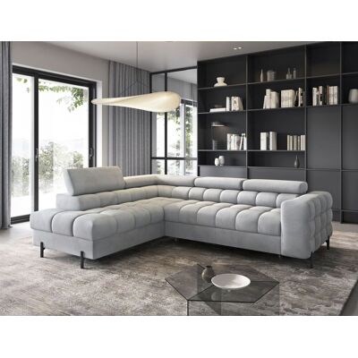 Fun Moebel Ecksofa mit Schlaffunktion Sofa AMARA Stoff Paros Hellgrau Ottomane Links Fun Moebel Ecksofa mit Schlaffunktion Sofa AMARA Stoff Paros Hellgrau Ottomane Links