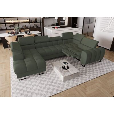 Fun Moebel Wohnlandschaft Schlafsofa BASTIEN RELAX in Stoff Gemma Dunkelgrün Ottomane Links Fun Moebel Wohnlandschaft Schlafsofa BASTIEN RELAX in Stoff Gemma Dunkelgrün Ottomane Links
