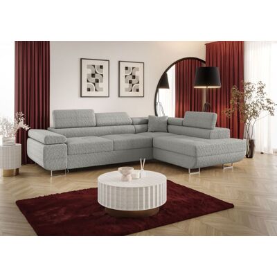 Fun Möbel Ecksofa Schlafsofa Sofa MONARO Stoff Quelle Hellgrau Ottomane Rechts Fun Möbel Ecksofa Schlafsofa Sofa MONARO Stoff Quelle Hellgrau Ottomane Rechts