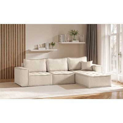 Fun Möbel Ecksofa Modulsofa 3-teilig SANDE Stoff Raven Creme Ottomane Rechts Fun Möbel Ecksofa Modulsofa 3-teilig SANDE Stoff Raven Creme Ottomane Rechts