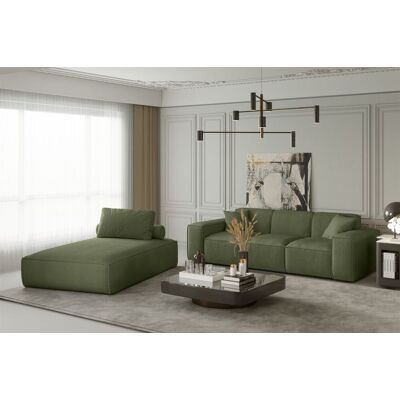 Fun Moebel OUTLET Sofa Set 2-teilig Sezlong und Sofa 3-Sitzer CELES in Stoff Scala Olivgrün Fun Moebel OUTLET Sofa Set 2-teilig Sezlong und Sofa 3-Sitzer CELES in Stoff Scala Olivgrün