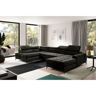 Fun Möbel Wohnlandschaft Schlafsofa AGNESA Stoff Salvador Schwarz Ottomane Rechts Fun Möbel Wohnlandschaft Schlafsofa AGNESA Stoff Salvador Schwarz Ottomane Rechts