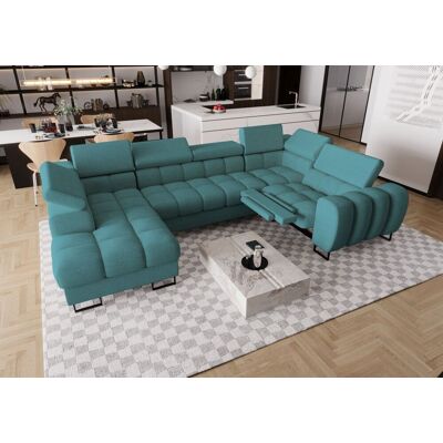 Fun Moebel Wohnlandschaft Schlafsofa BASTIEN RELAX in Stoff Moly Türkis Ottomane Links Fun Moebel Wohnlandschaft Schlafsofa BASTIEN RELAX in Stoff Moly Türkis Ottomane Links