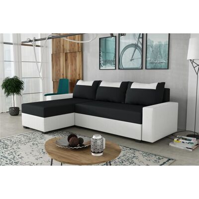 Fun Möbel Ecksofa Schlafsofa Sofa HEDVIG Kunstleder/Stoff Weiß- Schwarz Ottomane Links Fun Möbel Ecksofa Schlafsofa Sofa HEDVIG Kunstleder/Stoff Weiß- Schwarz Ottomane Links