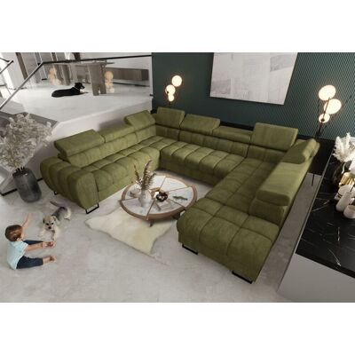 Fun Moebel Wohnlandschaft Schlafsofa BASTIEN XL in Stoff Terra Mintgrün Ottomane Rechts Fun Moebel Wohnlandschaft Schlafsofa BASTIEN XL in Stoff Terra Mintgrün Ottomane Rechts